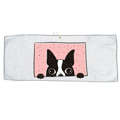 Boston Terrier Peeking Large Microfiber Waffle Golf Towel