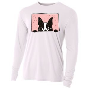 Boston Terrier Peeking Cooling Performance Long Sleeve Crew