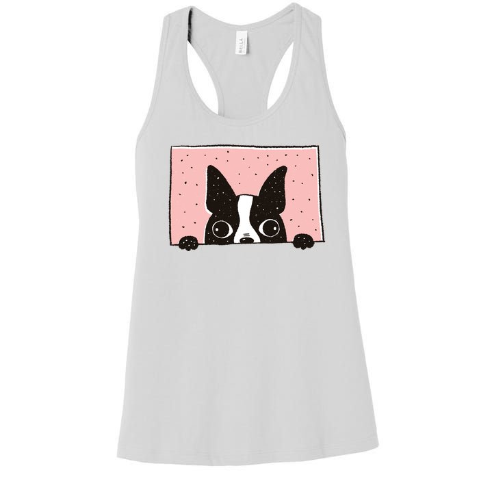 Boston Terrier Peeking Women's Racerback Tank