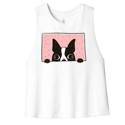 Boston Terrier Peeking Women's Racerback Cropped Tank