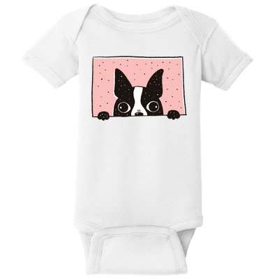 Boston Terrier Peeking Baby Bodysuit