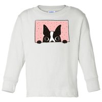 Boston Terrier Peeking Toddler Long Sleeve Shirt