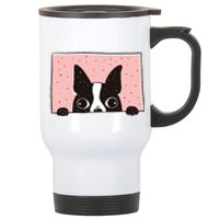 Boston Terrier Peeking Stainless Steel Travel Mug