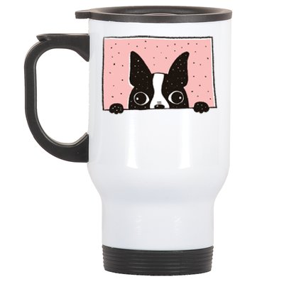 Boston Terrier Peeking Stainless Steel Travel Mug