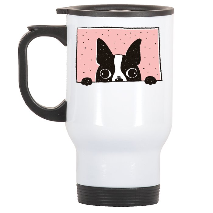 Boston Terrier Peeking Stainless Steel Travel Mug