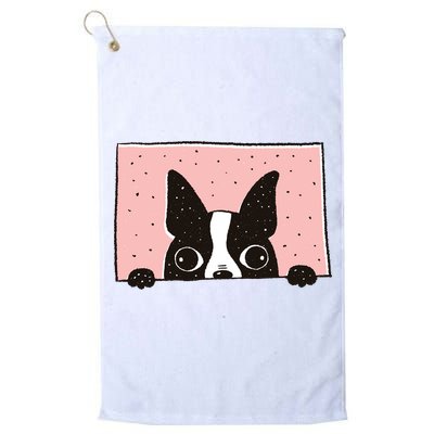 Boston Terrier Peeking Golf Towel