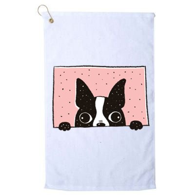 Boston Terrier Peeking Platinum Collection Golf Towel