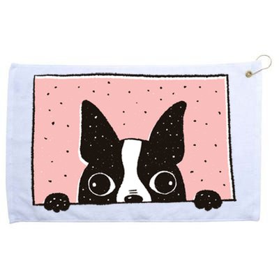 Boston Terrier Peeking Grommeted Golf Towel