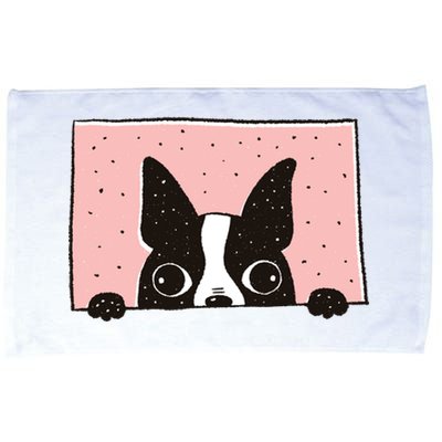 Boston Terrier Peeking Microfiber Hand Towel