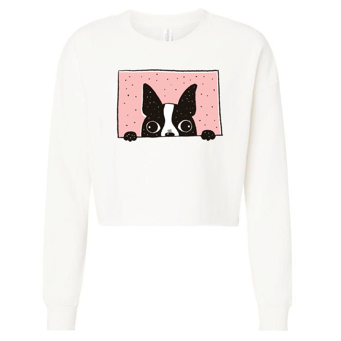 Boston Terrier Peeking Cropped Pullover Crew