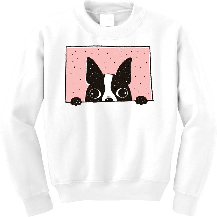 Boston Terrier Peeking Kids Sweatshirt