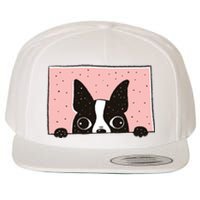 Boston Terrier Peeking Wool Snapback Cap