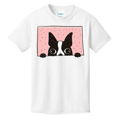 Boston Terrier Peeking Kids T-Shirt