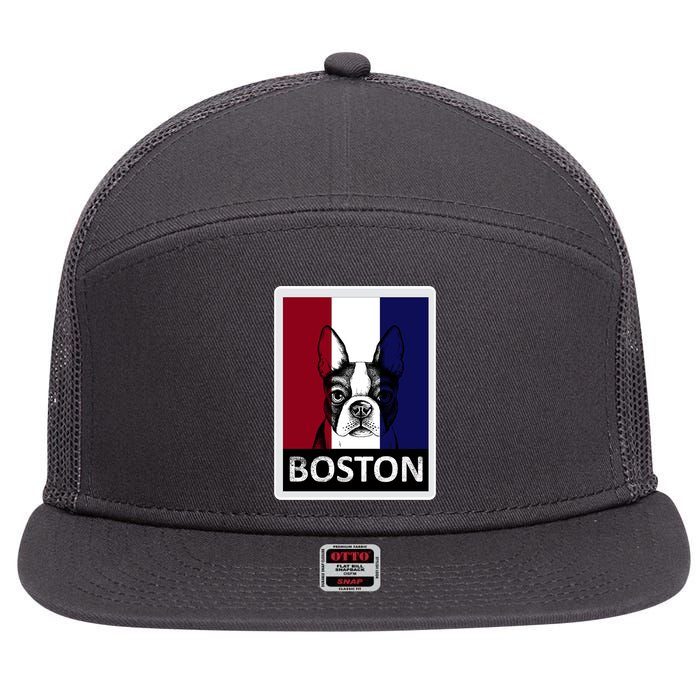 Boston Terrier Portrait  7 Panel Mesh Trucker Snapback Hat