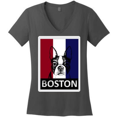 Boston Terrier Portrait  Women's V-Neck T-Shirt