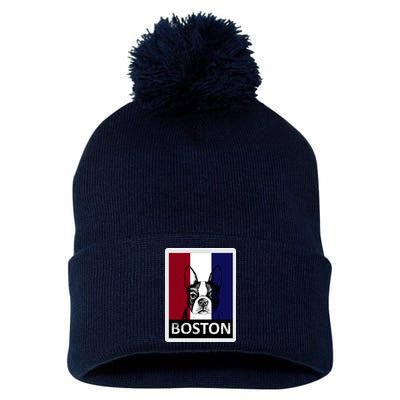 Boston Terrier Portrait  Pom Pom 12in Knit Beanie