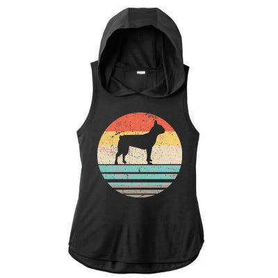 Boston Terrier Retro Sun Ladies PosiCharge Tri-Blend Wicking Draft Hoodie Tank