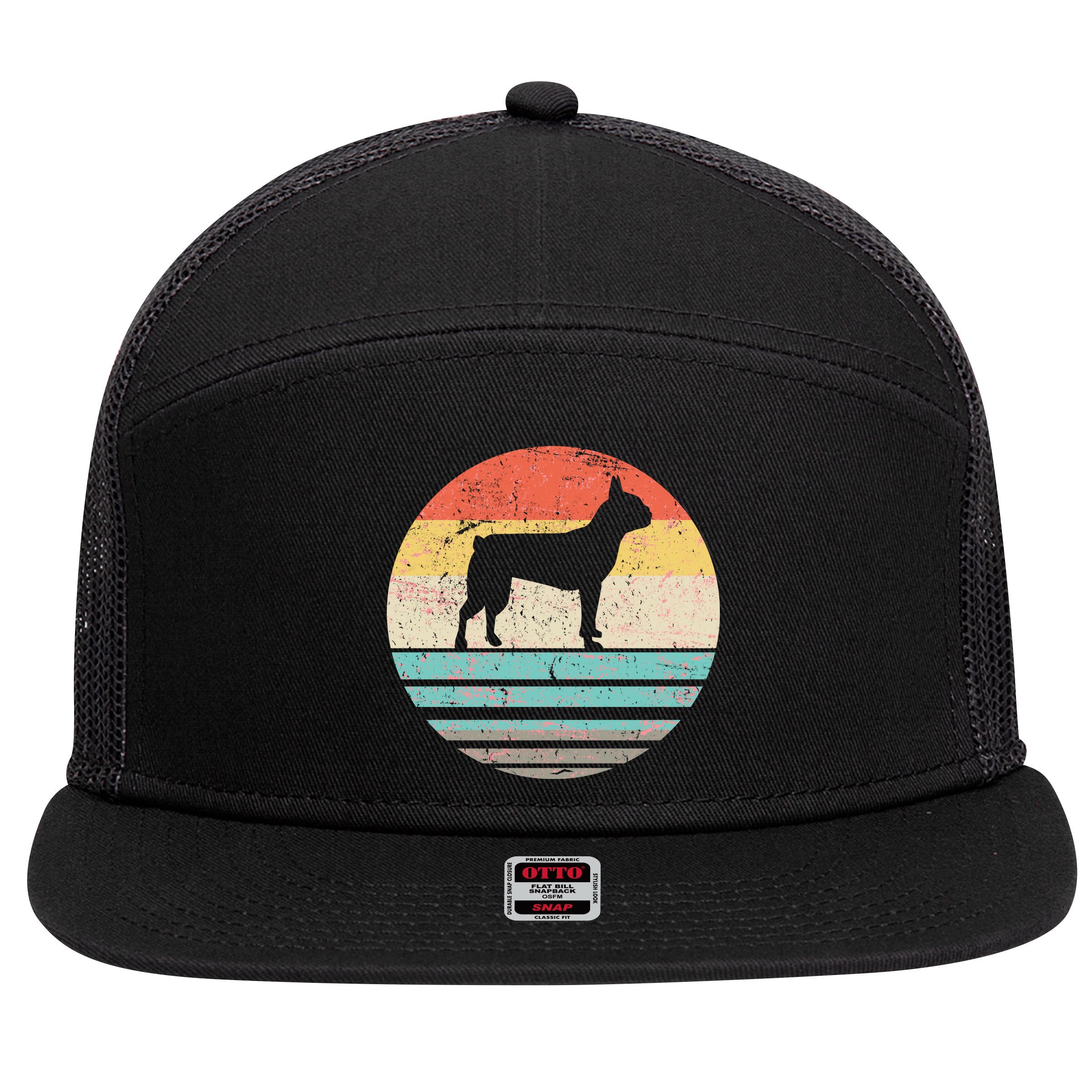 Boston Terrier Retro Sun 7 Panel Mesh Trucker Snapback Hat