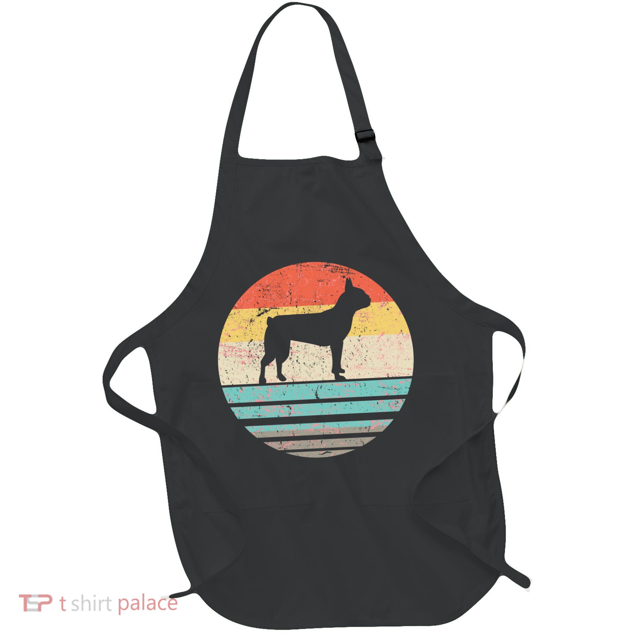 Boston Terrier Retro Sun Full-Length Apron With Pockets