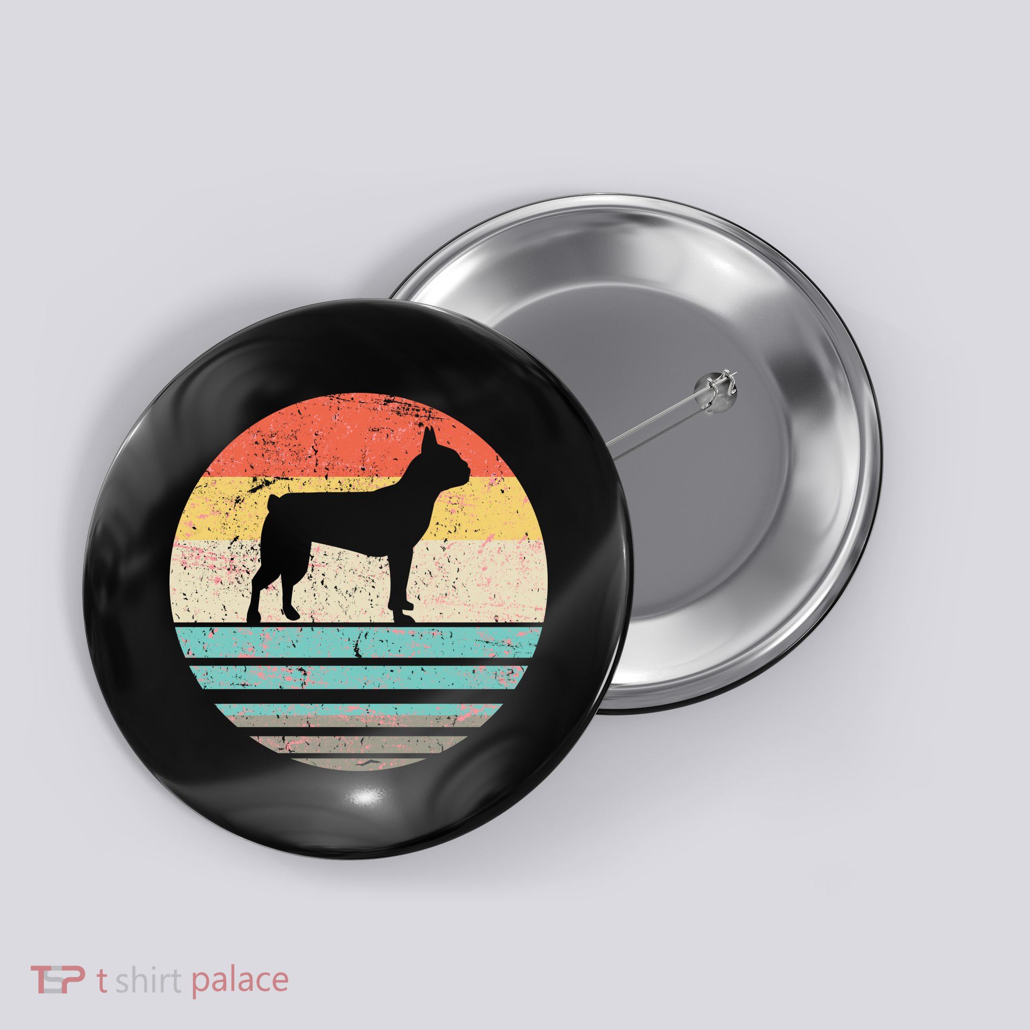 Boston Terrier Retro Sun Button