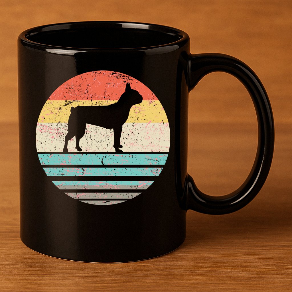 Boston Terrier Retro Sun 11oz C Handle Ceramic Mug