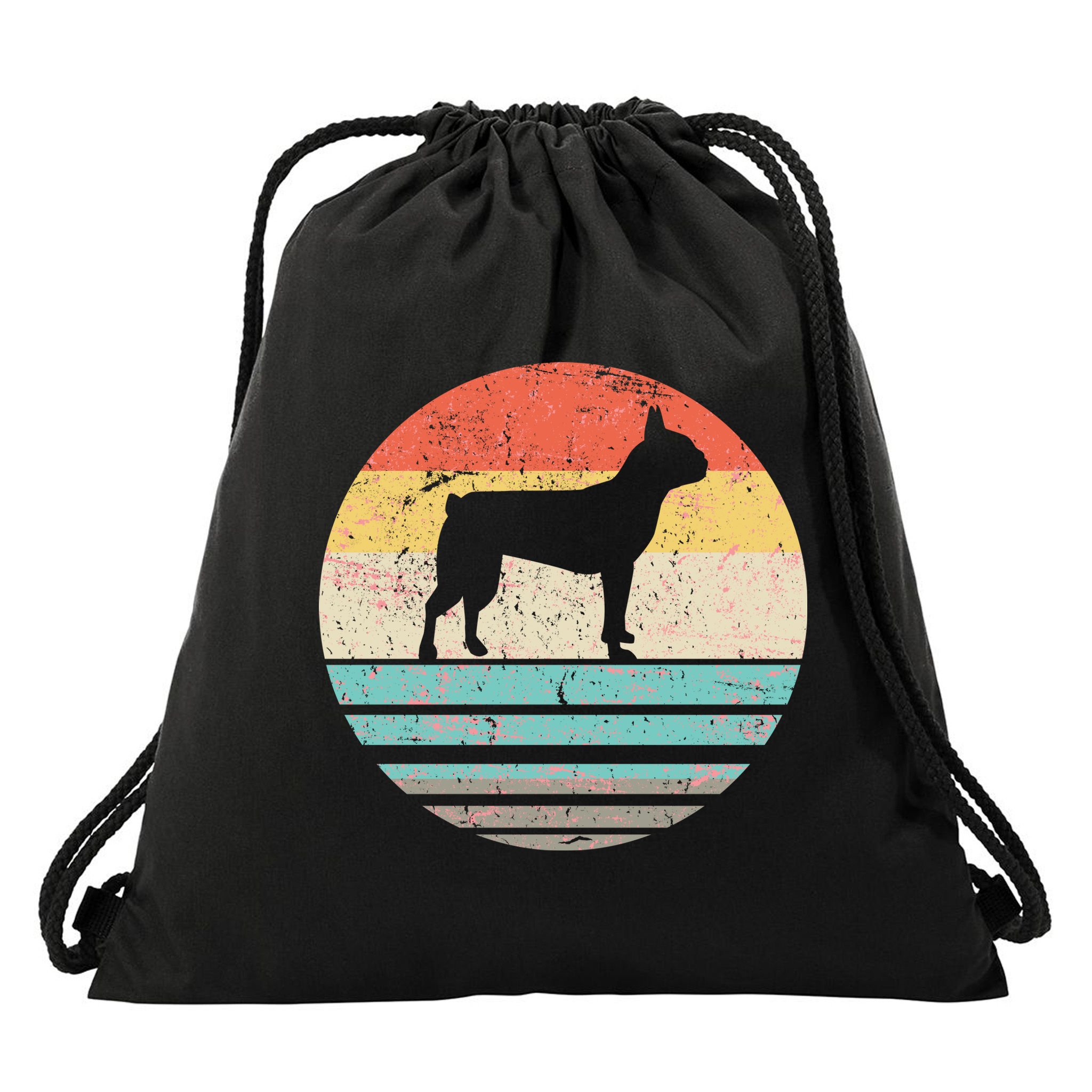 Boston Terrier Retro Sun Drawstring Bag