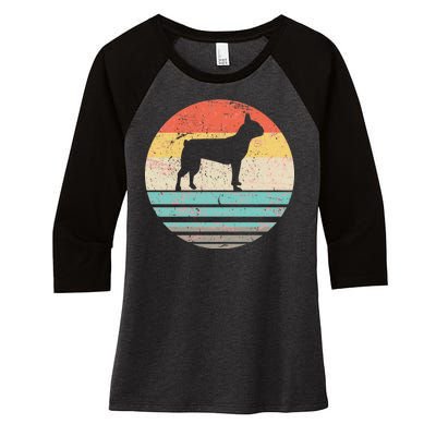 Boston Terrier Retro Sun Women's Tri-Blend 3/4-Sleeve Raglan Shirt