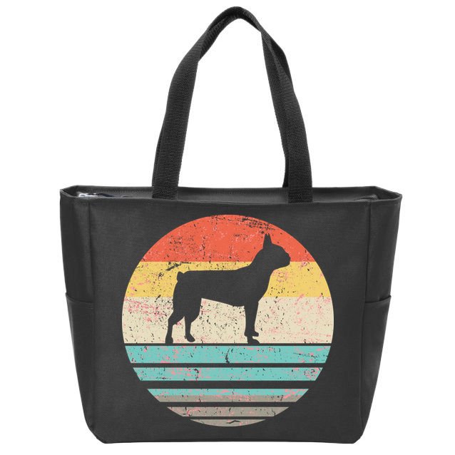 Boston Terrier Retro Sun Zip Tote Bag