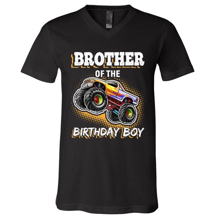 Brother of the Birthday Boy Monster Truck Birthday Gift V-Neck T-Shirt