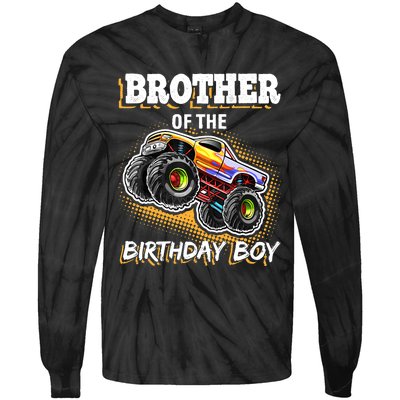 Brother of the Birthday Boy Monster Truck Birthday Gift Tie-Dye Long Sleeve Shirt