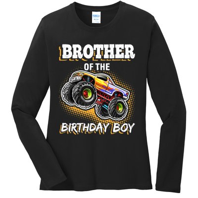 Brother of the Birthday Boy Monster Truck Birthday Gift Ladies Long Sleeve Shirt