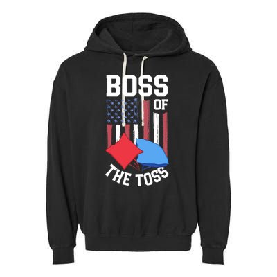 Boss Of The Toss Funny Cornhole Gifts For Bean Bag Toss Garment-Dyed Fleece Hoodie