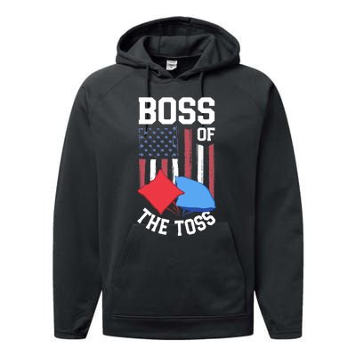 Boss Of The Toss Funny Cornhole Gifts For Bean Bag Toss Performance Fleece Hoodie