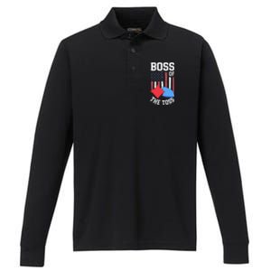 Boss Of The Toss Funny Cornhole Gifts For Bean Bag Toss Performance Long Sleeve Polo