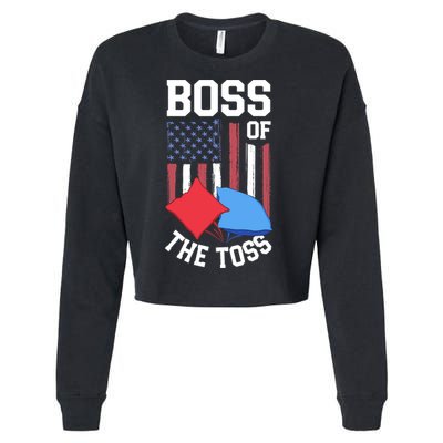 Boss Of The Toss Funny Cornhole Gifts For Bean Bag Toss Cropped Pullover Crew
