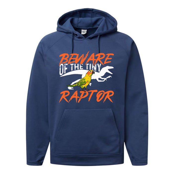 Beware Of The Tiny Raptor Parrot Bird Conure Performance Fleece Hoodie