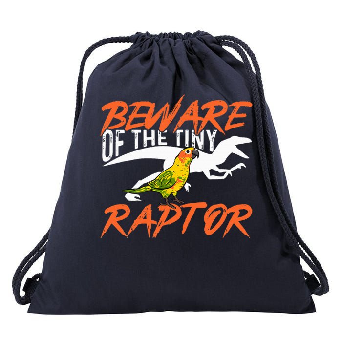 Beware Of The Tiny Raptor Parrot Bird Conure Drawstring Bag