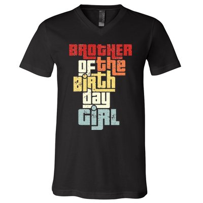 Brother Of The Birthday Girl Vintage Matching Family Party V-Neck T-Shirt