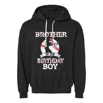 Brother Of The Birthday Boy Baseball Lover Vintage Retro Garment-Dyed Fleece Hoodie