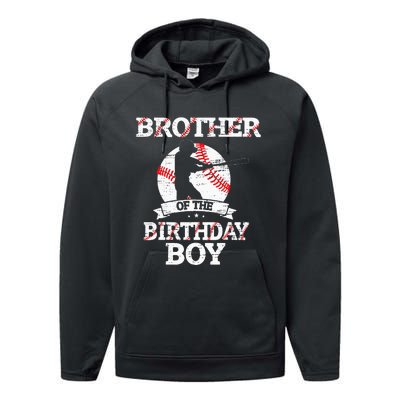 Brother Of The Birthday Boy Baseball Lover Vintage Retro Performance Fleece Hoodie