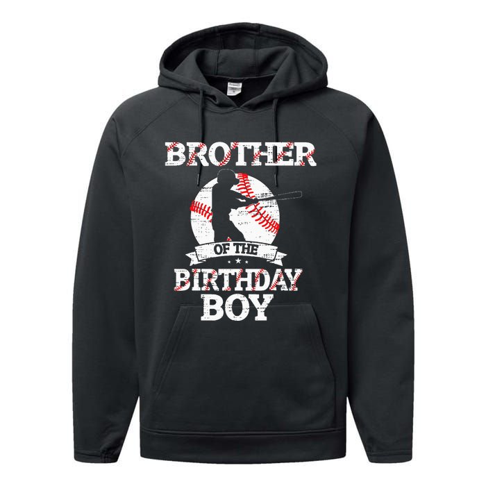 Brother Of The Birthday Boy Baseball Lover Vintage Retro Performance Fleece Hoodie