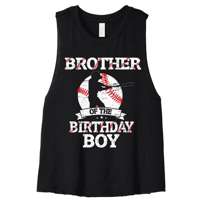 Brother Of The Birthday Boy Baseball Lover Vintage Retro Women's Racerback Cropped Tank