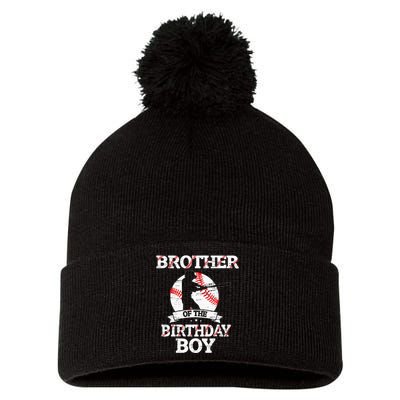 Brother Of The Birthday Boy Baseball Lover Vintage Retro Pom Pom 12in Knit Beanie