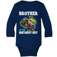 Brother Of The Birthday Boy Dinosaur Monster Truck Birthday Baby Long Sleeve Bodysuit