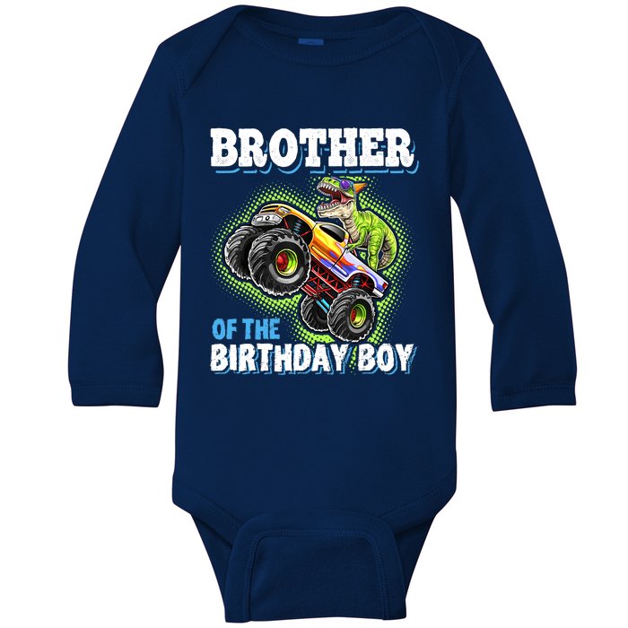 Brother Of The Birthday Boy Dinosaur Monster Truck Birthday Baby Long Sleeve Bodysuit