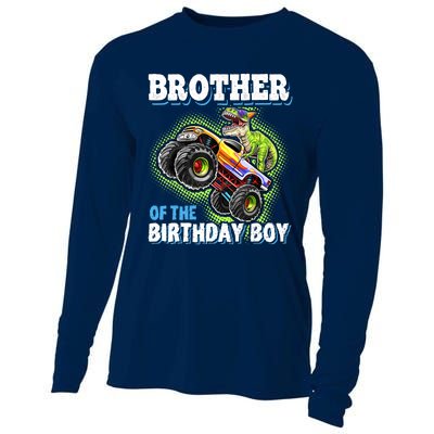 Brother Of The Birthday Boy Dinosaur Monster Truck Birthday Cooling Performance Long Sleeve Crew