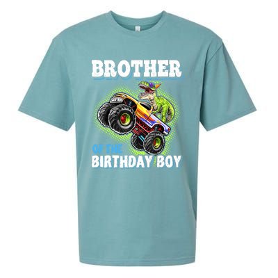 Brother Of The Birthday Boy Dinosaur Monster Truck Birthday Sueded Cloud Jersey T-Shirt