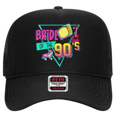 Bride Of The 90s Retro 90s Bride Bachelorette Party High Crown Mesh Back Trucker Hat