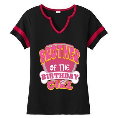 Brother Of The Birthday Girl Dog Paw Family Matching Ladies Halftime Notch Neck Tee