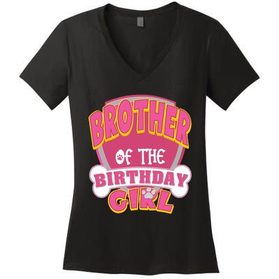 Brother Of The Birthday Girl Dog Paw Family Matching Women's V-Neck T-Shirt